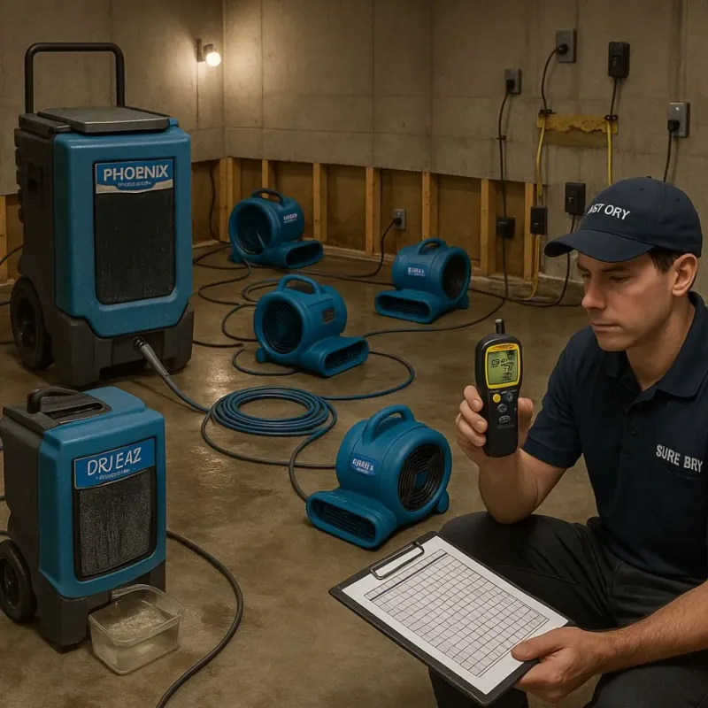 Structural Drying and Dehumidification process in Hustisford, WI